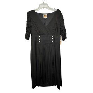 Nue By Shani Black Body Architecture Midi Dress With Ruched Sleeves & Button Det